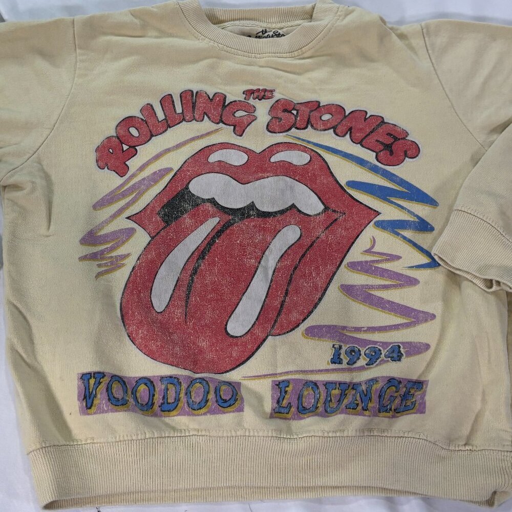 Light yellow distressed rolling stones sweatshirt vintage throwback. Lot D - Picture 2 of 6